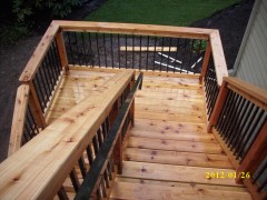 Cedar stairway with metal balusters